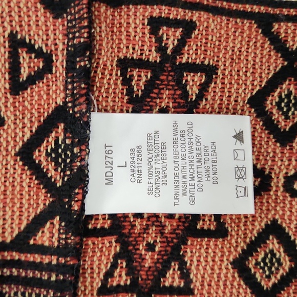 Miss Me Aztec Print Knit Drapey Relaxed Fit Vest Black/Orange Size Large - Picture 7 of 8